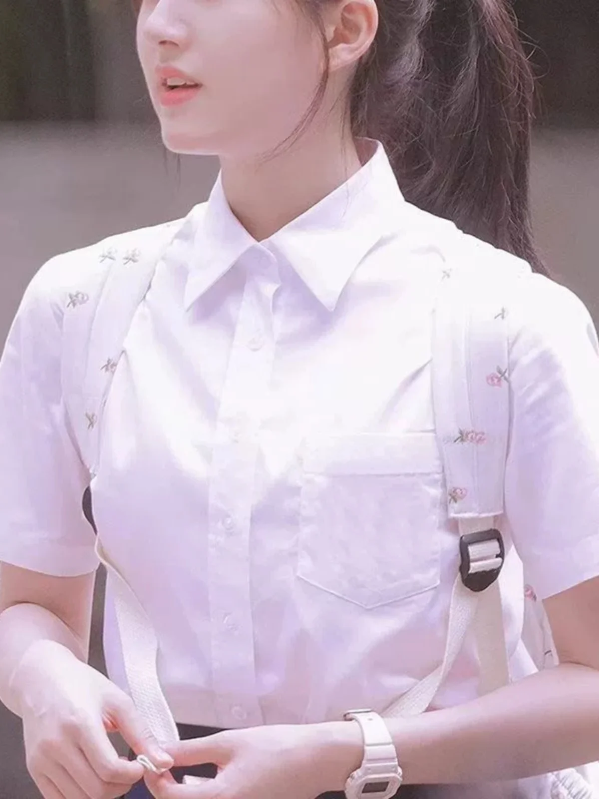 

Summer School Uniform Short Sleeve White Shirt Women's Graduation Versatile Point Collar Base Layer Student Inner Shirt