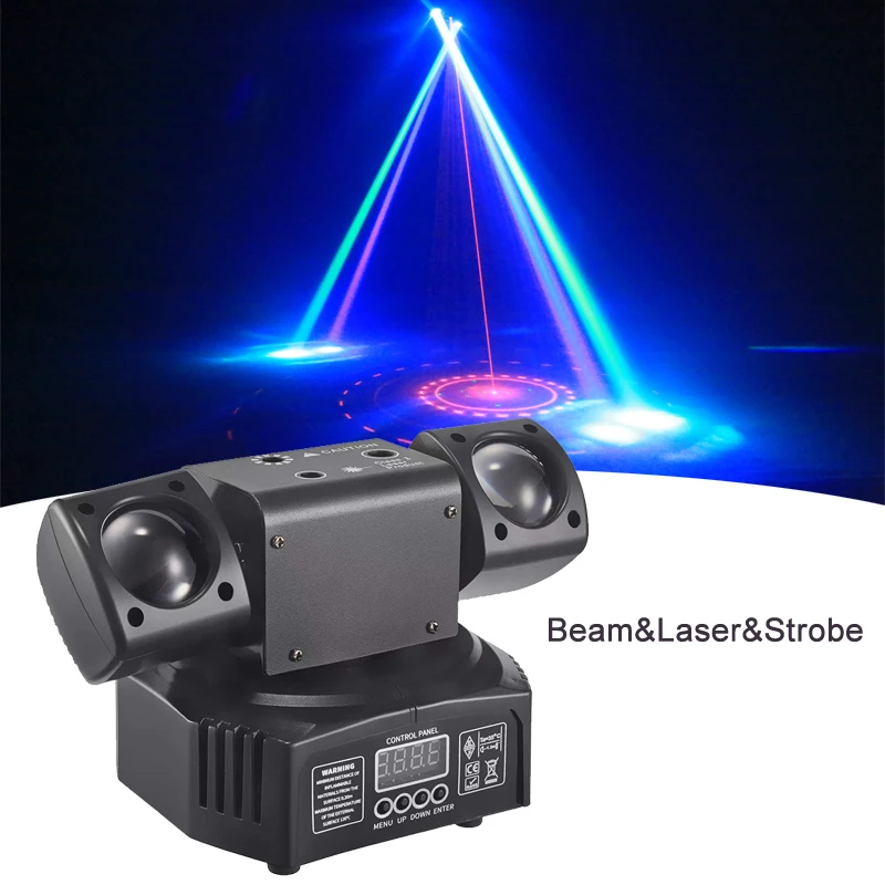 DMX 36W LED Moving Head Light Disco Gold Strobe Beam Green&Red Laser Party Lighting For Dj Show Christmas