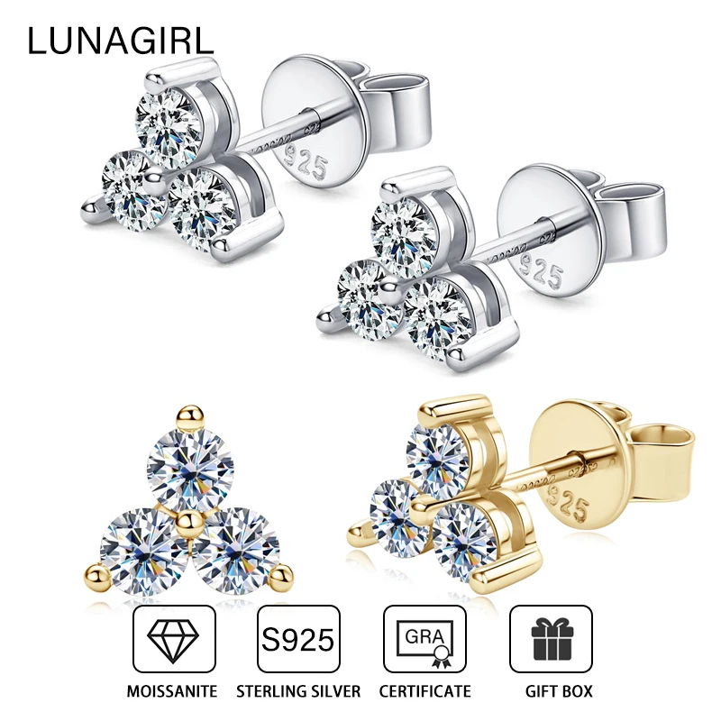 

Trendy 0.3CT 3MM Moissanite Clover Stud Earring with GRA Certificate S925 Sterling Silver Lab Diamond Earrings For Women Jewelry