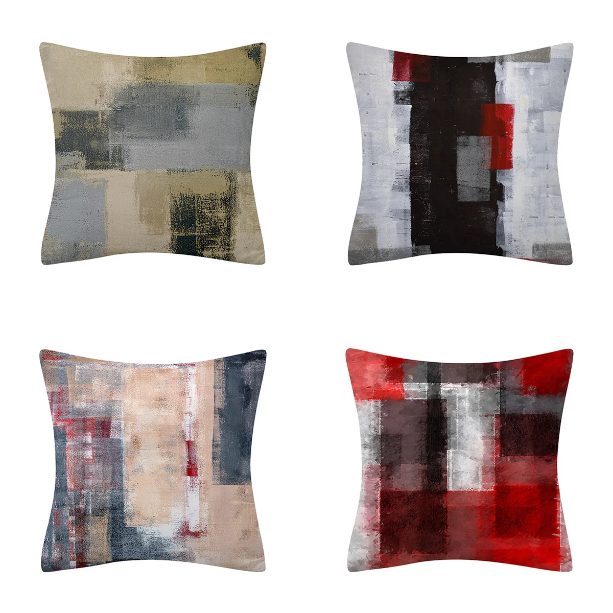 

Linen Throw Pillow Cover Case, Red and Beige, Grey and Black Abstract Art, Decorative Pillow Cases, Home Decor, Set of 4