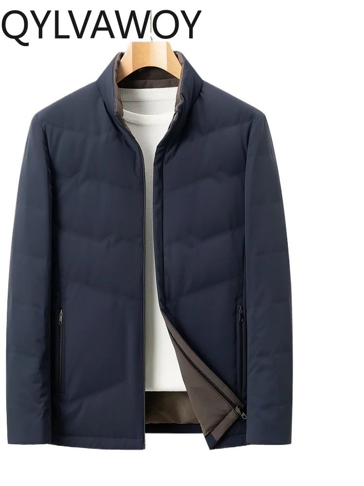 QYLVAWOY 81% Polyamide Men's Stand-Up Collar Lightweight Down Jacket Winter Middle-Aged Dad's Outfit White Duck Outerwear LJ2586