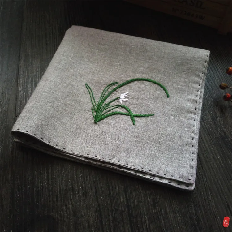 Chinese Traditional Hanfu Style Orchid Embroidered Cotton Linen Handkerchief Soft Breathable Diy Kit Finished Optional Valentine