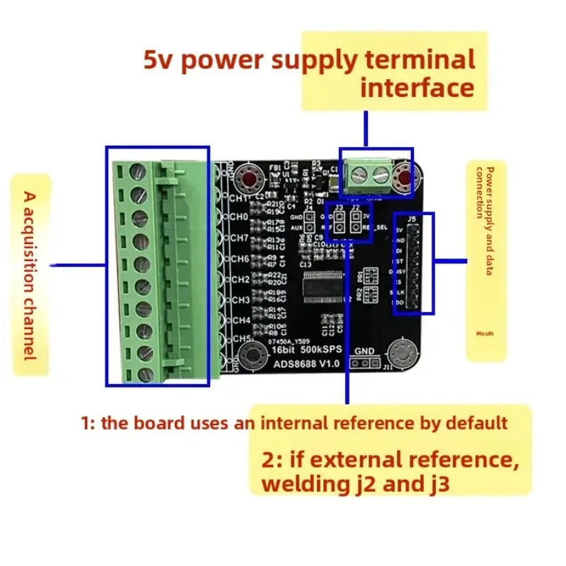 ADS8688 16 Bit Sampling Rate 500KSPS 8-channel ADC Data Acquisition Module Single and Dual Stage Input