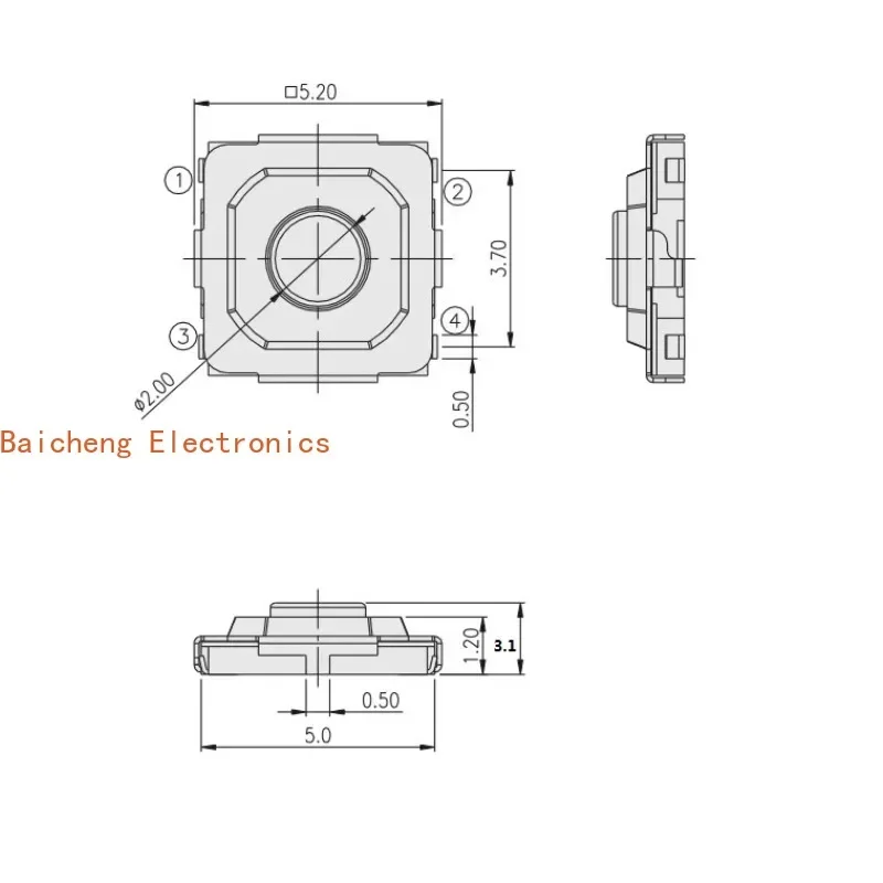 100pcs 4 * 4 * 3.1 SMT 6/4-pin waterproof and dustproof touch button switch micro movement