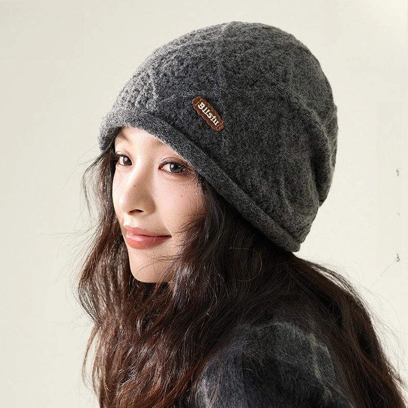 Designer Knitted Stacking Hat Winter Big Head Suitable for Foreign Style Pullover Wool Hat Korean Versatile Thermal Hat