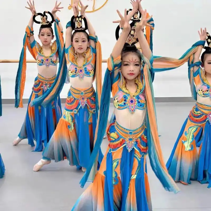 Stroje taneczne Apsarów Latających z Dunhuang, klasyczne i eleganckie stroje do tańca pipa dla dziewcząt, tysiącletnie spotkanie