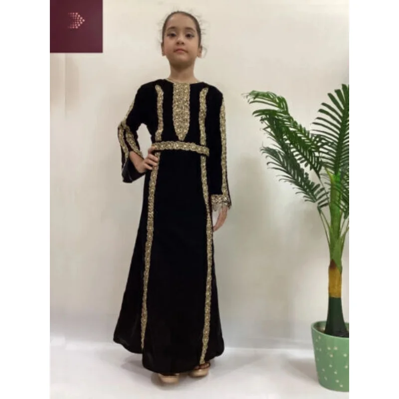 Black Fashion Children\'s Long Shirt Dress Moroccan George Extra Long Dress Ramadan Eid