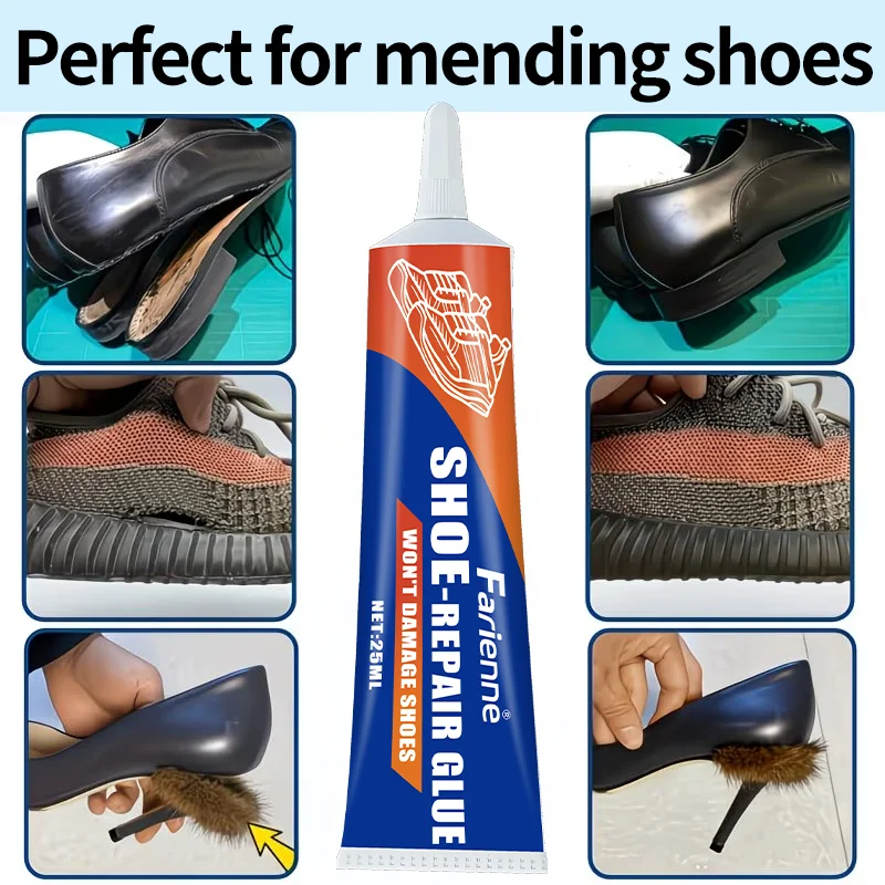 Farienne 25ml Shoe Repair Glue Transparent Waterproof Adhesive for Sole Crack Heel Edge Leather Boots Fast Drying Bonding
