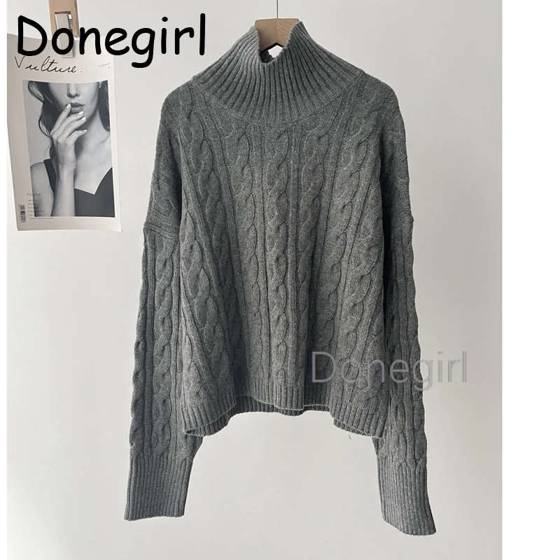 Donegirl Turtleneck Knitted Sweaters Women Autumn Winter Comfortable Loose Tube Cozy Pullover Sweater Female Jumper Tops