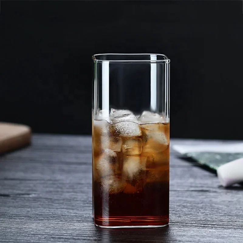 Quadratisches Glas Milchtee Trinkbecher Hohes Borosilikat Transparentes Glas Kaltgetränk Milch Saft Teetassen Bier Kaffeetasse 250/350/450 ml