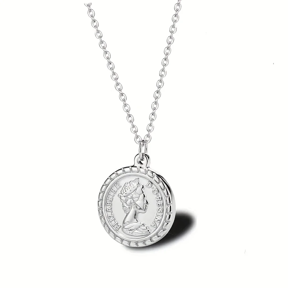 Stainless Steel Gold Plated Women Delicate Elizabeth Head Round Coin Pendant Necklace Jewelry Gift