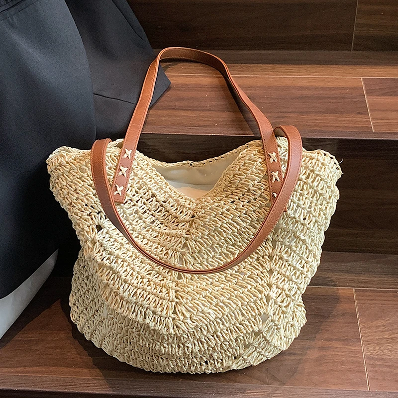 

Braided Straw Bags for Women Large Capacity New Fashion Summer Shoulder Beach Tote Bag Hot Selling Bolsos Para Mujeres