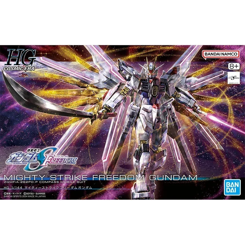 Bandai Genuine MIGHTY STRIKE FREEDOM GUNDAM HG Anime Action Figure Robot Collectible Assembly Model Toys Ornaments Gift Children