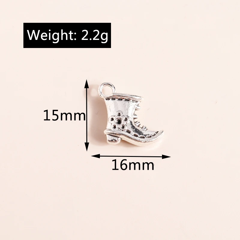 Leslie 10 Stück/Set 15*16mm Legierung Antik-Silberfarben Italien Stiefel Schuhe Anhänger für Armbänder Halsketten DIY Handgemachte Schmuckherstellung – Detail 1