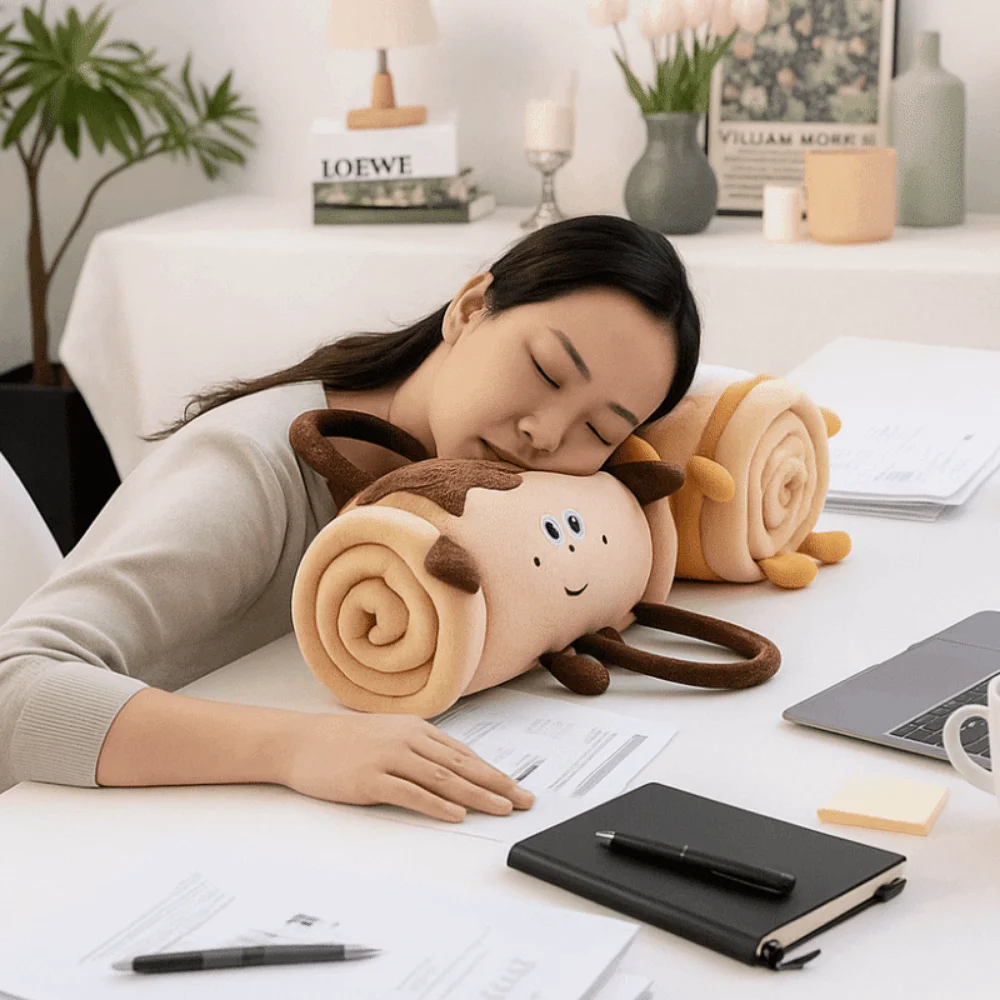 Cozy 2 in 1 Foldable Roll Blanket Warm Cartoon Air Conditioning Blanket Plush Handheld Cushions Blanket Lunch Break