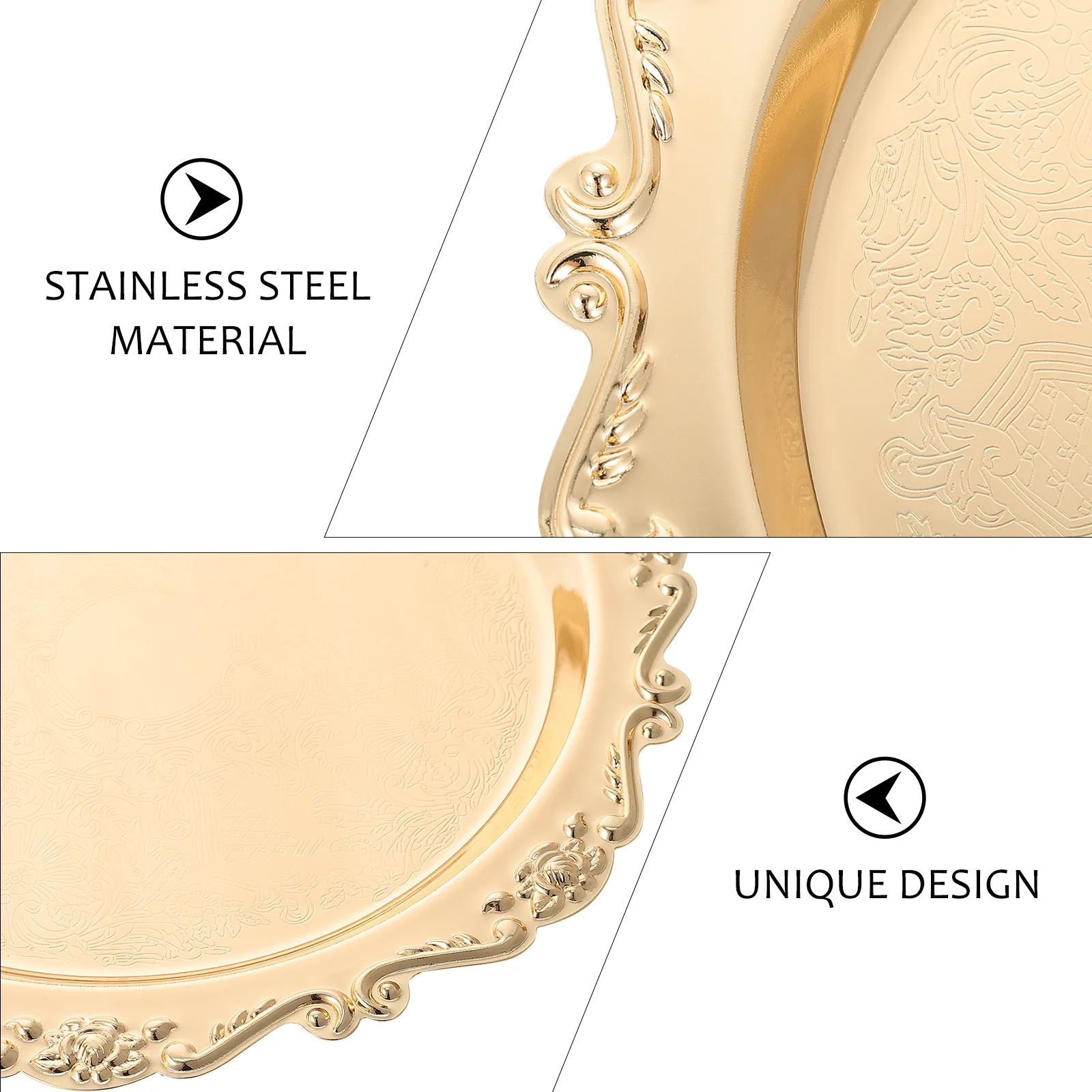 

Fruit Plate Gift Plate Stainless Steel Dry Fruit Snack Tray Exquisite Detail Home Use Dessert Serving Tray