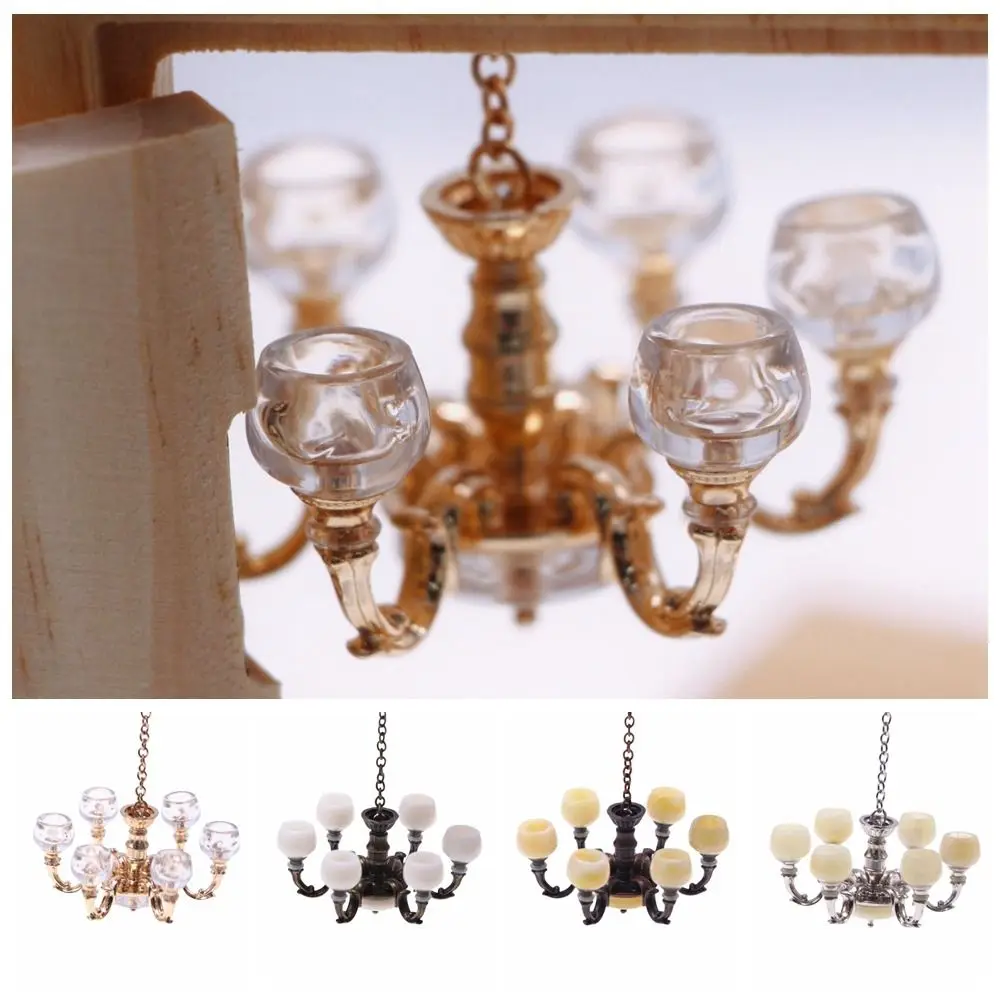 Led Light Dollhouse Miniature Lamp Pretend Play Warm White Dollhouse Chandelier Model Plastic DIY Dollhouse Mini Ceiling Lamp