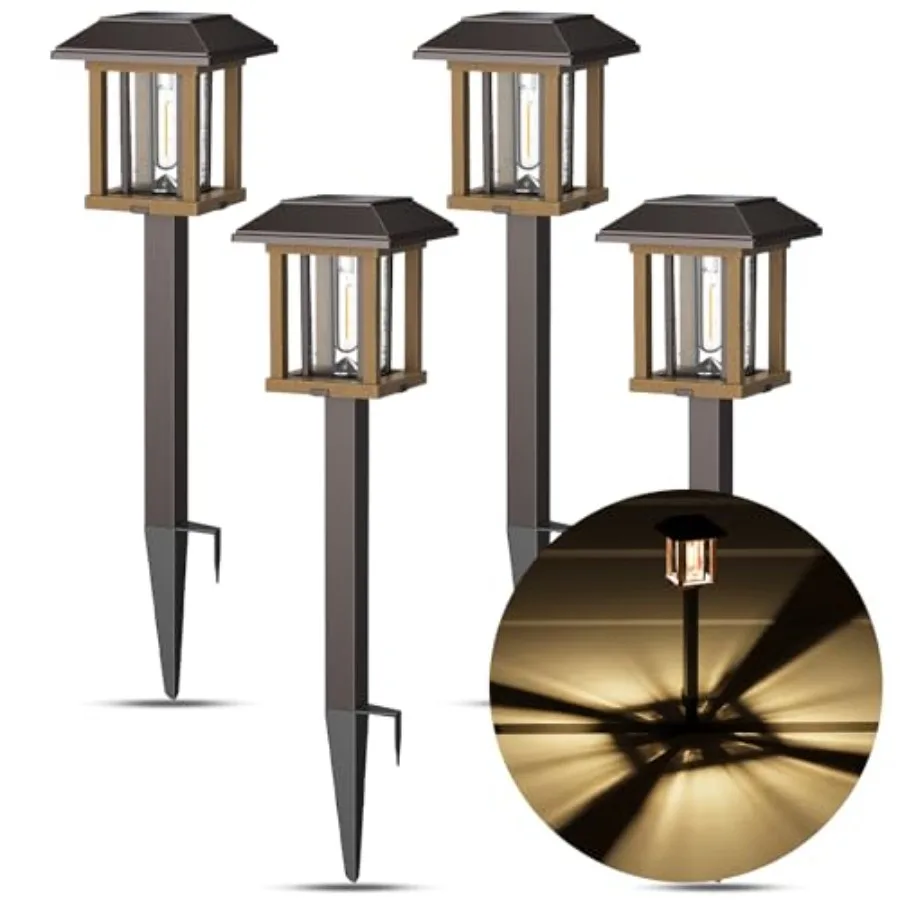 Vintage Solar Pathway Lights Outdoor 4 Pack Warm White Seeded Glass Garden Lights, Waterproof Solar Landscape Lighting for Walk