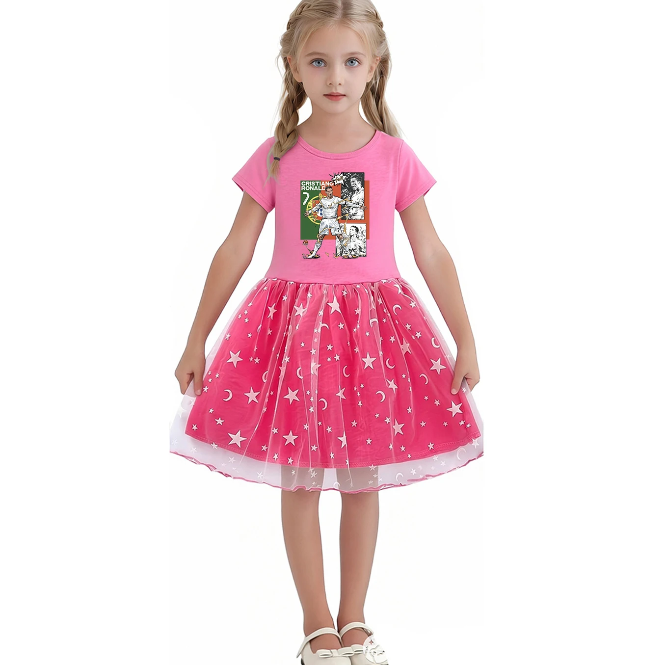 CR7 Cartoon Dress Up Girls  Short Sleeved Cartton Dresses Summer Children's Clothing Costume Kids' Dresses and Suits