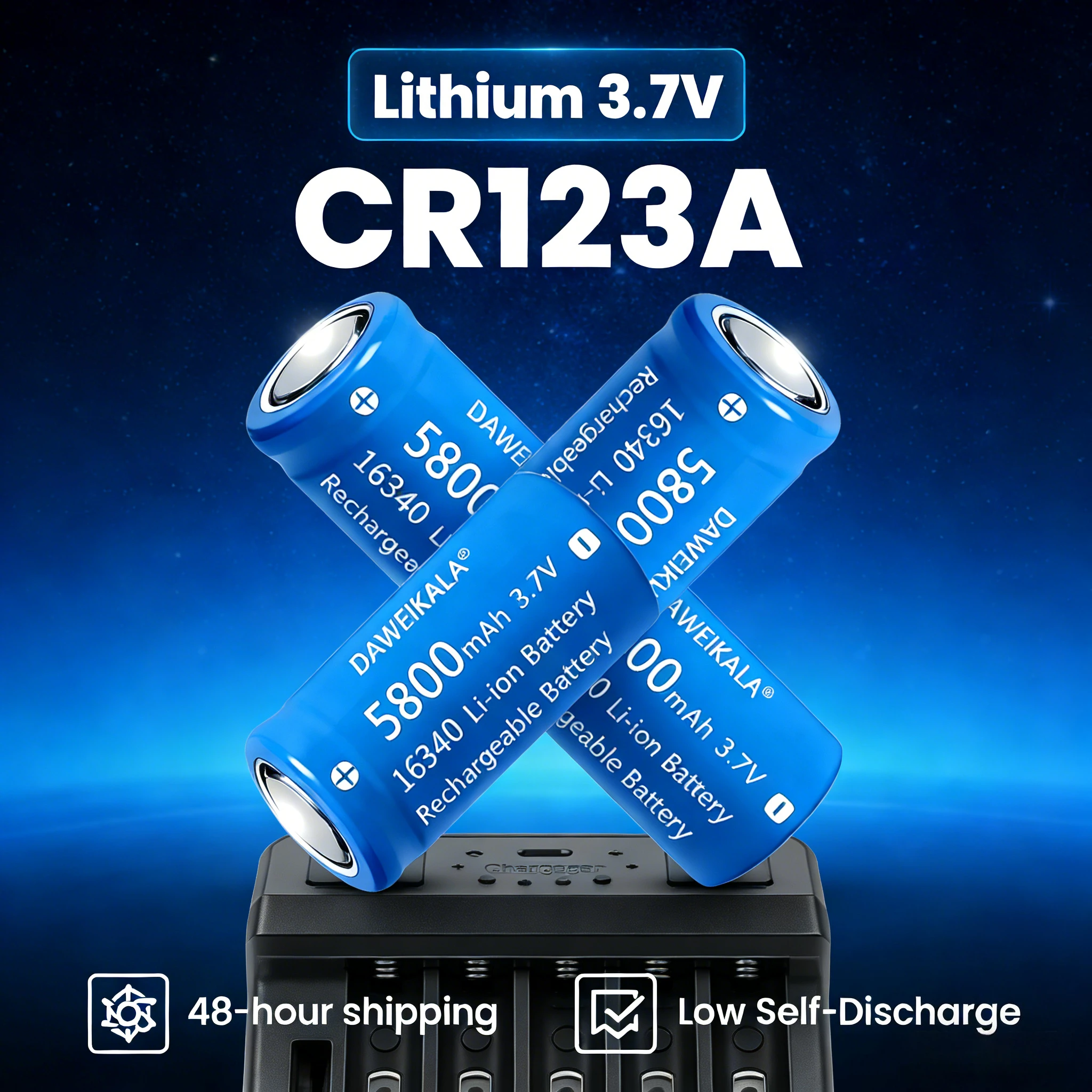 

16340 Pack CR123A Rechargeable Battery 3.7V 5800mAh Li-ion with Wall Charger for Flashlights Travel CR123A Li-ion