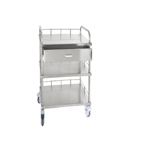 Professional High Quality Stainless Steel Instrument Trolley with Three Layers Medical Cart In Factory Price