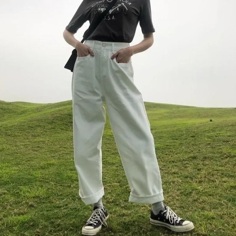 Jeans Women Wide Leg Trousers Full Length Newest Harajuku High Waist Vintage Popular Baggy Simple All-match Summer Hot Preppy