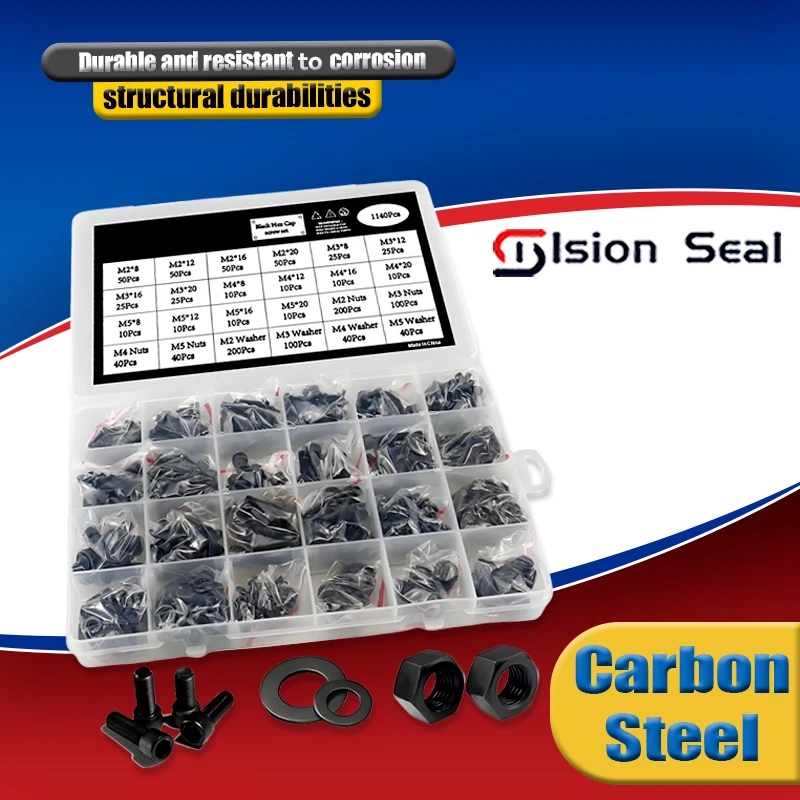 Set Sekrup dan Mur Kepala Hexagon Allen Baja Kelas 12.9 Hitam M2 M2.5 M3 M4 M5 DIN912