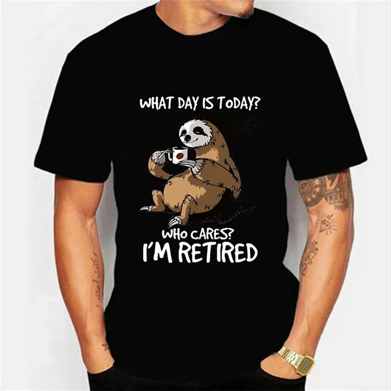 2023 Men's T-shirt  Sloth Who Cares I'm Retired Graphic Tee Shirt Man Short Sleeve Tshirt Cartoon Sloth Top Tees Homme Camiseta