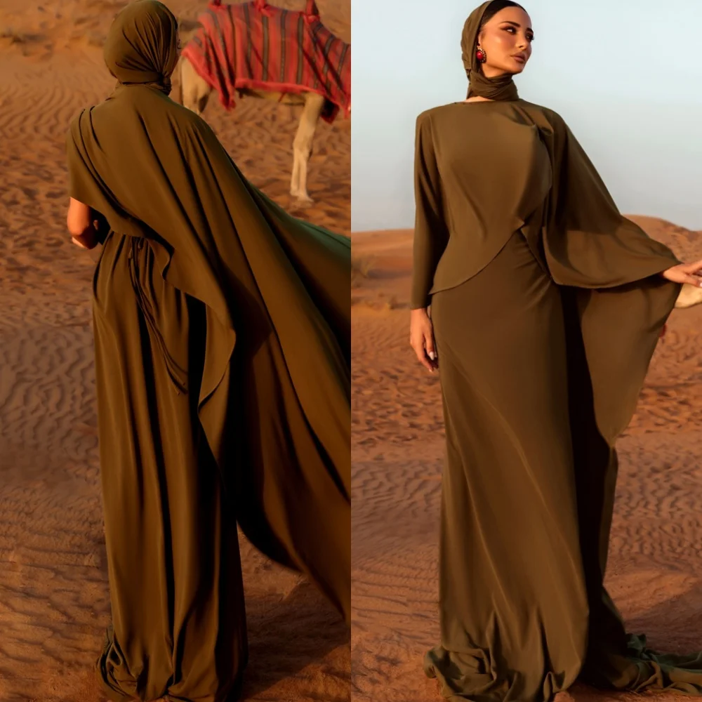 

Customized Simple Jersey Evening Dress Classic O-Neck Long Sleeves Homecoming Dresses Temperament Special Occasion Gowns