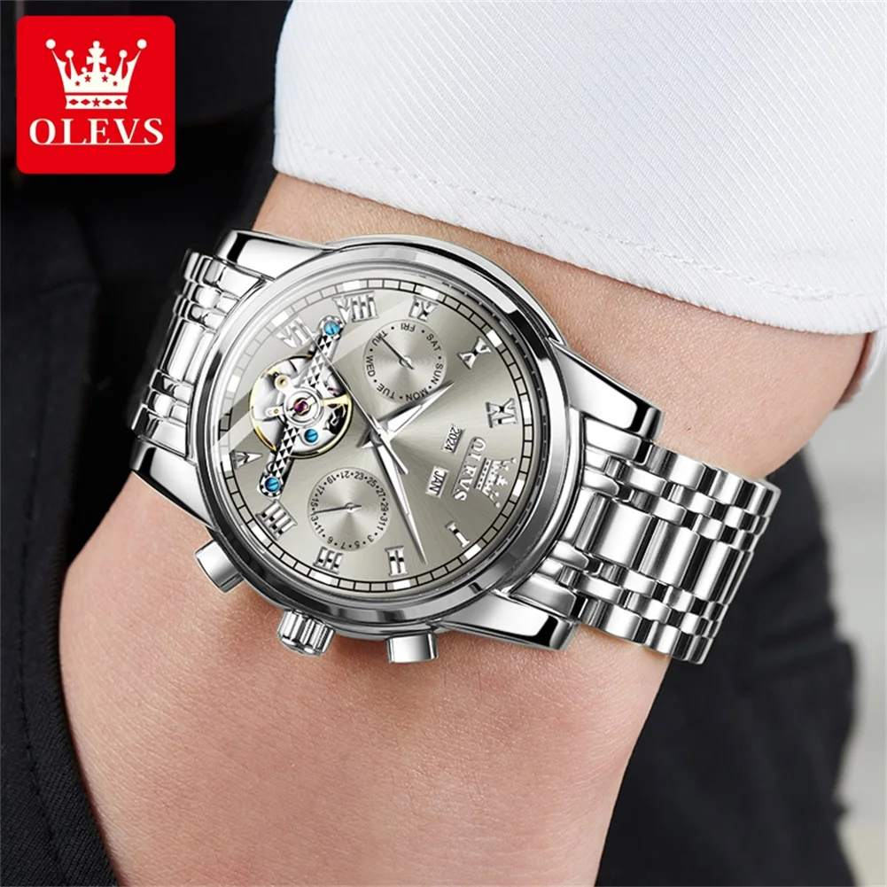 OLEVS Men\'s Watch Luxury Brand Fully Automatic Mechanical Watch Fashion Business Waterproof Stainless Steel Skeleton Men\'s Watch