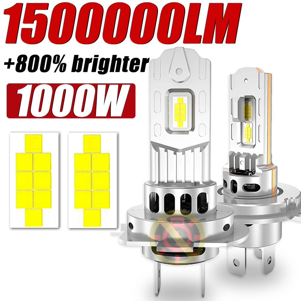 

1000 Вт Turbo H7 H4LED Лампы для фар CANBUS Lights 1500000LM Мини-лампа 1:1 Беспроводной автомобильный светодиод с вентилятором Plug&Play 6500K Белый