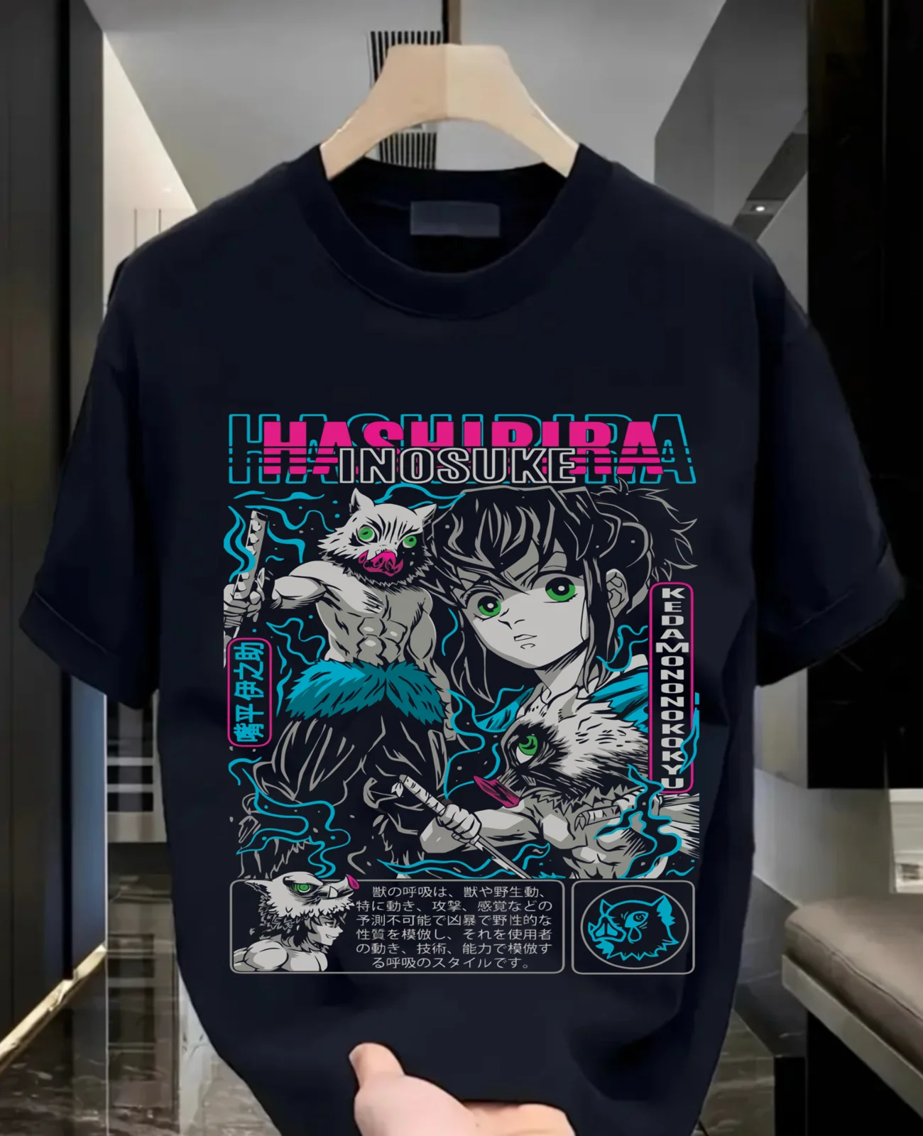 2026 Summer Demon Slayer Anime Inosuke Hashibira Printed Loose Short-sleeved Pure Cotton Children's T-shirt Unisex Casual Loose