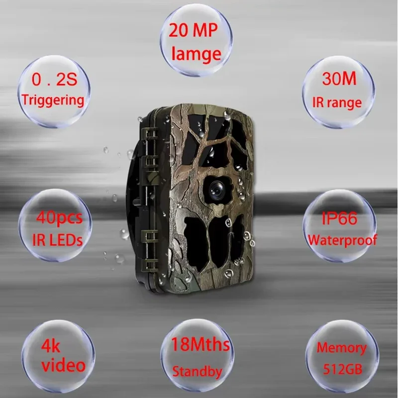 Outdoor Wifi Hunting Camera APP Control Trail Camera IP66 Waterproof 4K 20MP Night Vision Motion Wildlife Traps Photo Videos