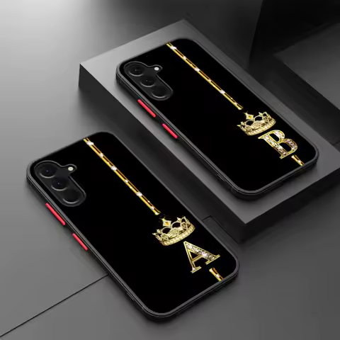 Back Phone Cover Case for Samsung Galaxy A22 A21s A24 A35 A36 A25 A26 A54 A52 A56 A73 A53 A34 Queen Crown Letters A-F