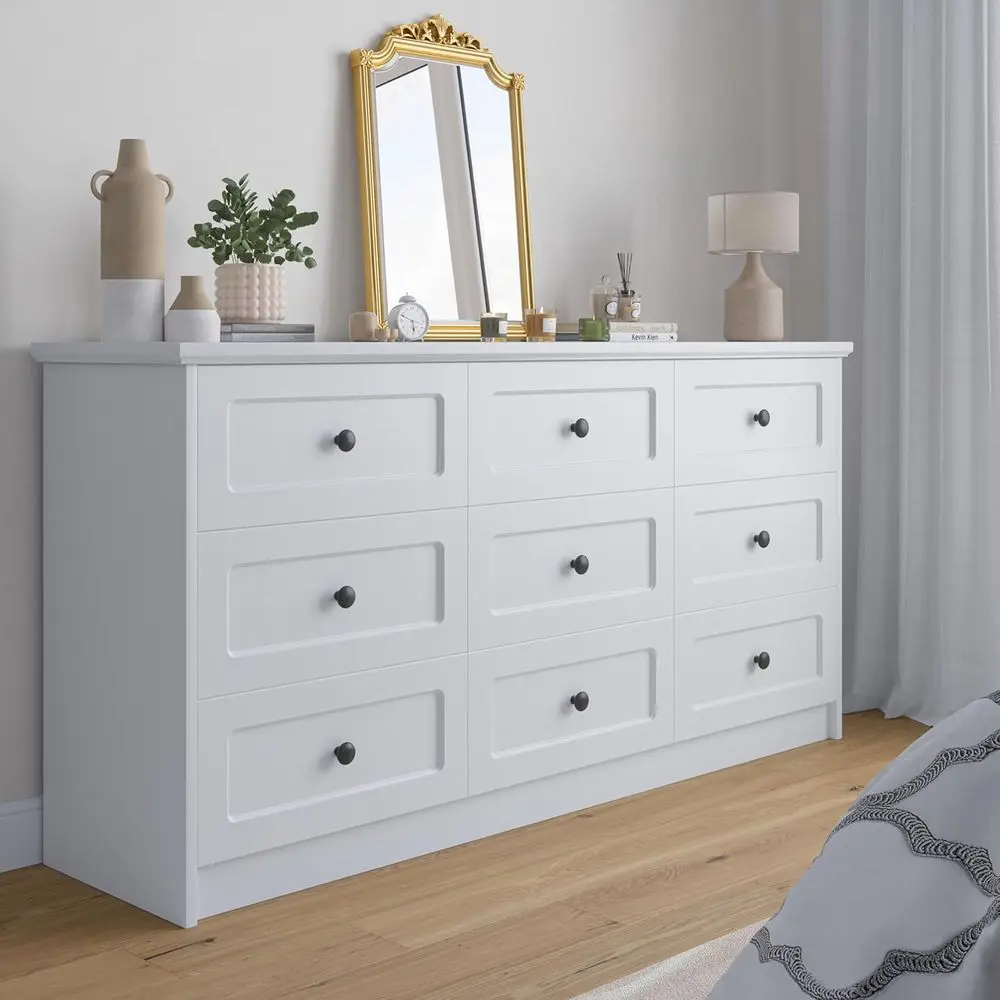 

63-inch Wide Drawers with Handles, White Dressers and Chests for Ample Storage, Ideal for Bedrooms, Living Rooms, and Hallways