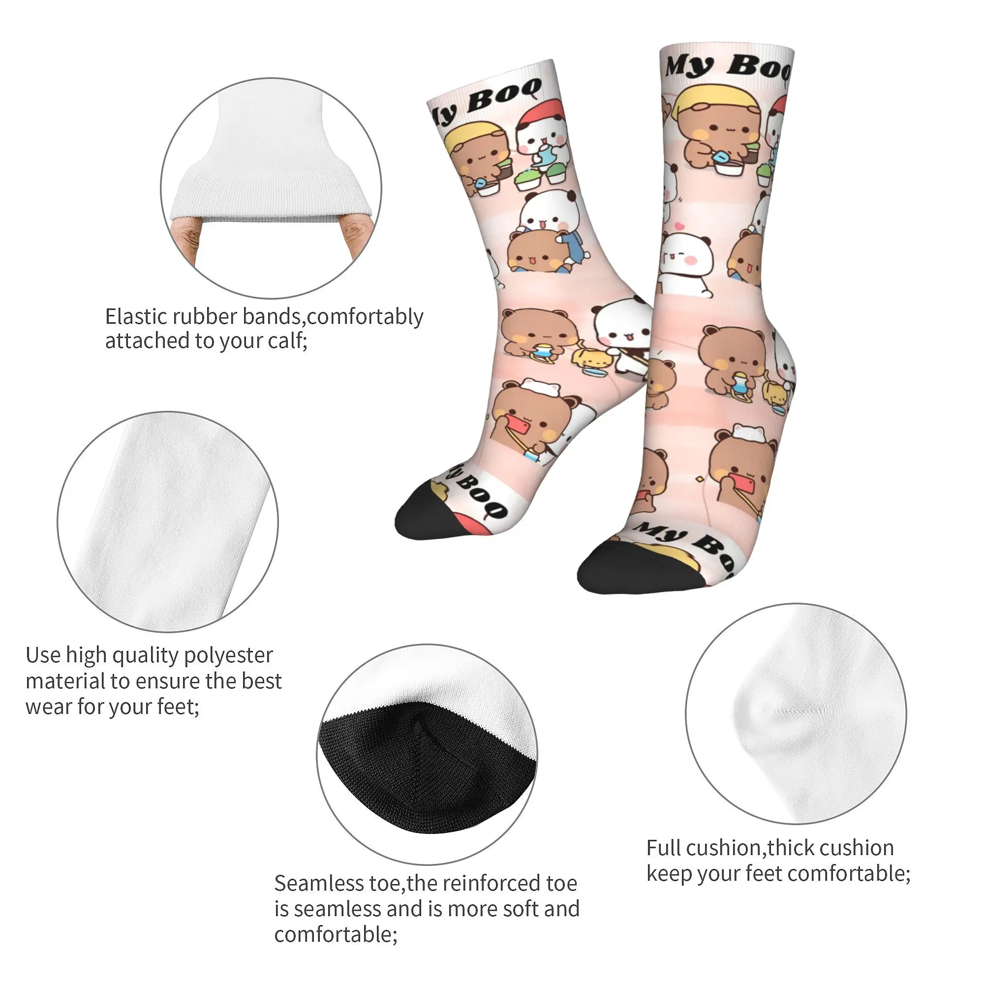 Bubu Dudu Panda Bears Cartoon Autumn Winter Crazy Design UnisexSocks Collection Cute Non-slip Sports Socks