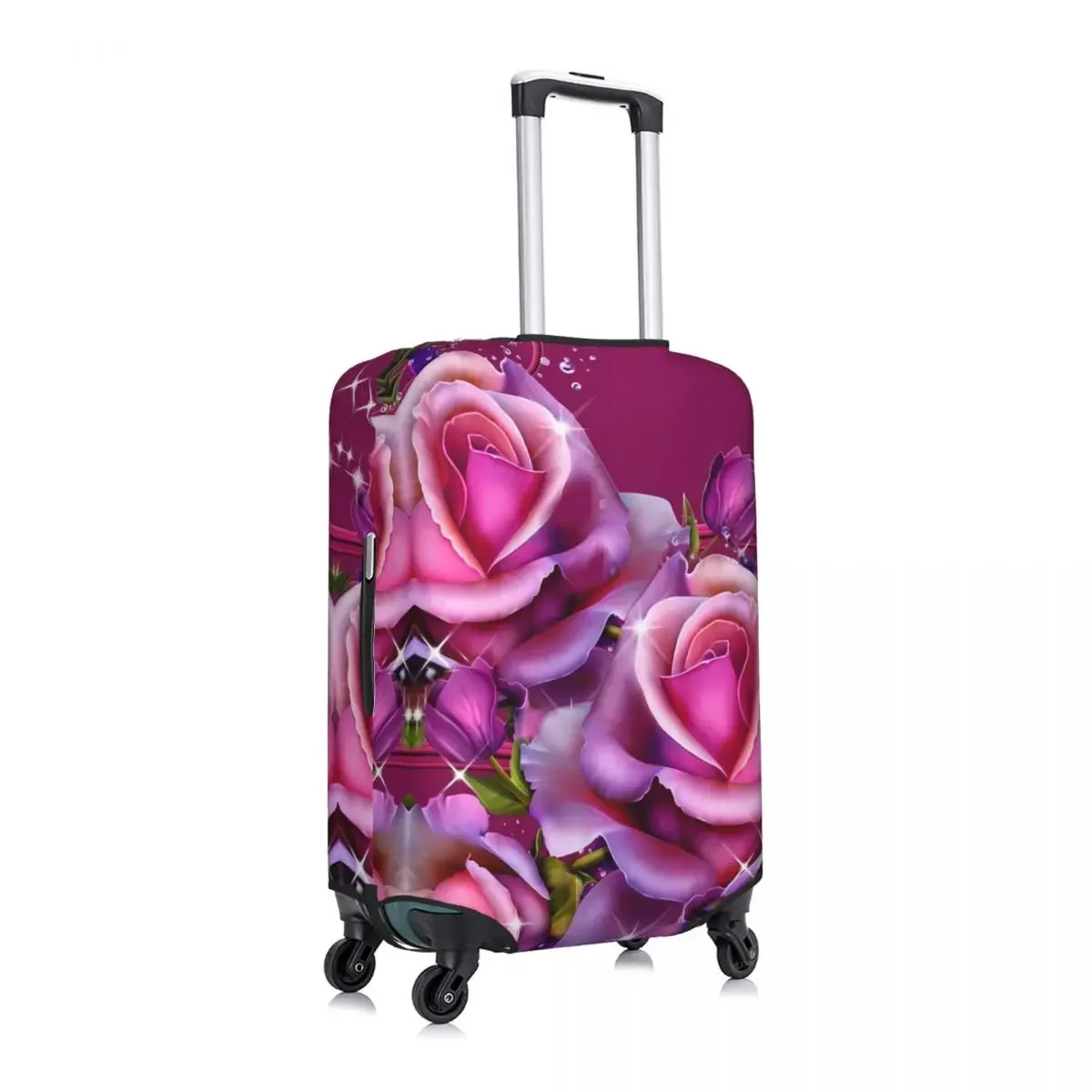 Pink Roses Printed Suitcase Cover Floral Plant 3D Cruise Trip Protector Flight Practical Luggage Case