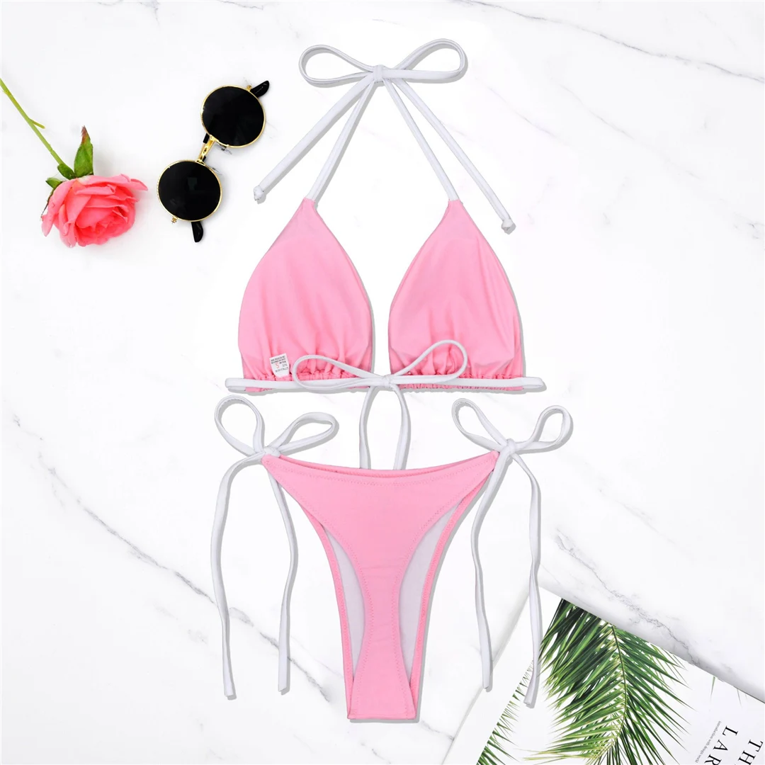 S - XL Sexy Neckholder-Bikini mit hohem Beinausschnitt, Damen-Badeanzug, zweiteiliges Bikini-Set, Badebekleidung, Badeanzug, Schwimmbekleidung V6244 – Detail 14