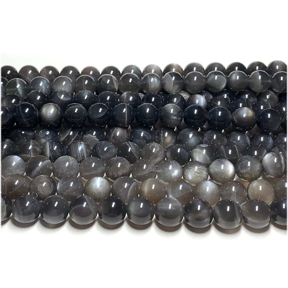 Veemake Natural Black Moonstone Flash Light Round Loose Ball Beads 08089