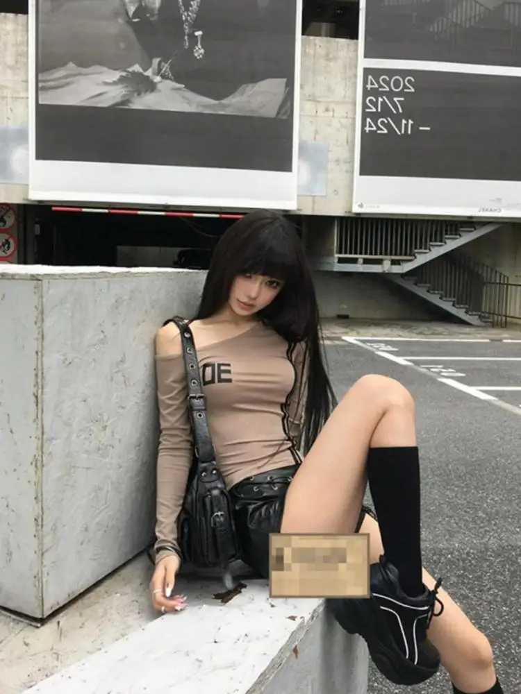 Tawaaiw Hotsweet Graphic T Shirts Women Clothes Long Sleeve Print Off Shoulder 2000s Clothes Y2k Tees Female Clothing Tshirt