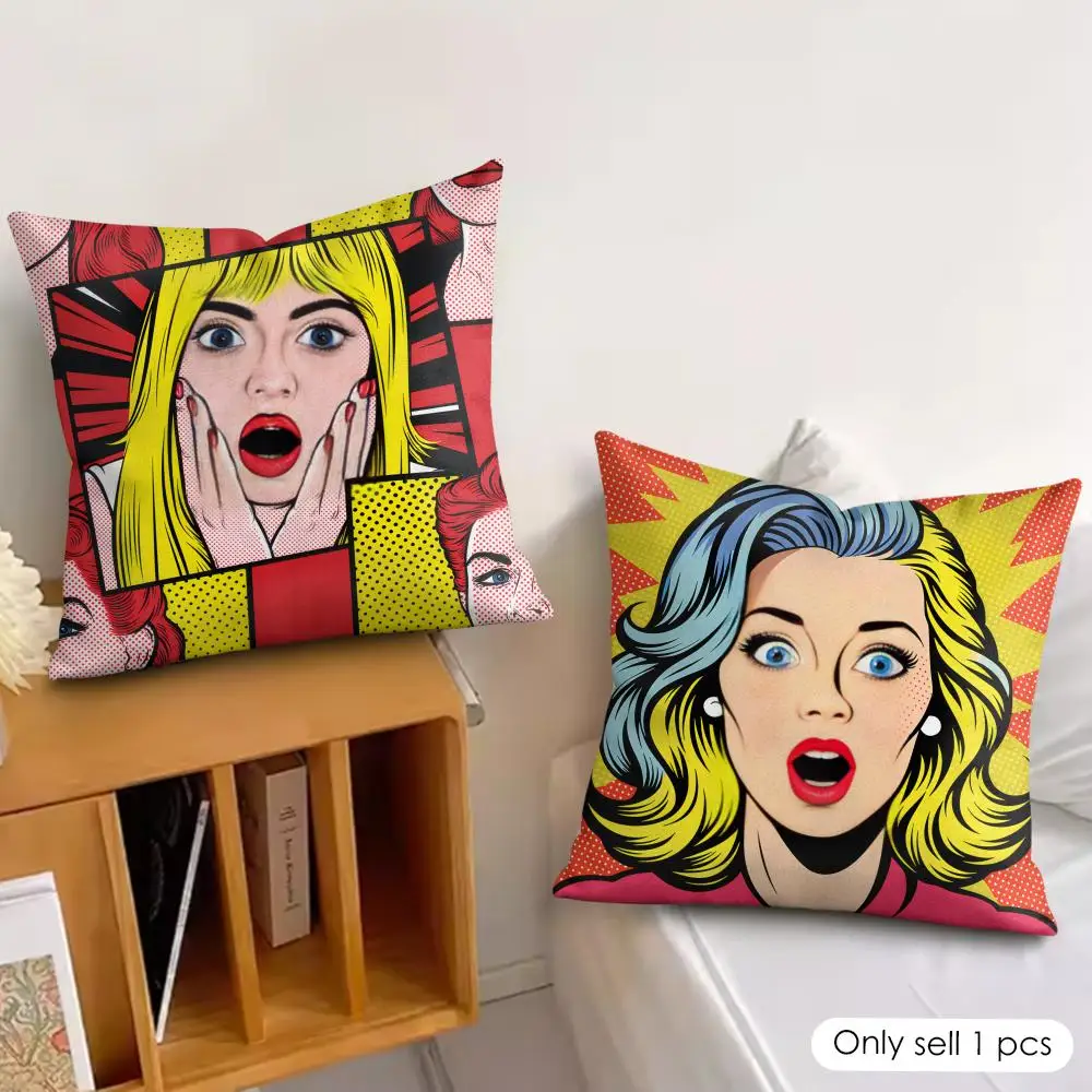POP Comic Portrait Cushion Cover Silky Short Plush Invisible Zipper Dustproof Sofa Pillow Case for Home Decor