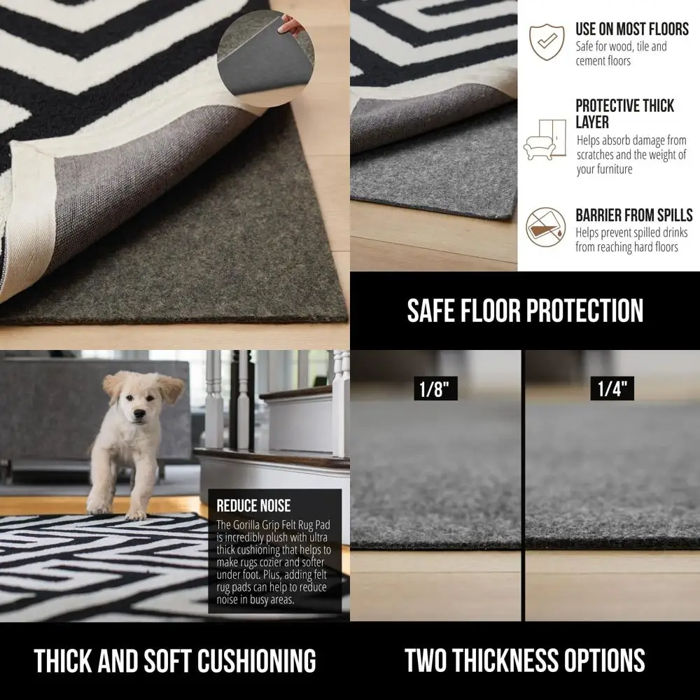 

Non-Slip Felt and Natural Rubber Rug Pad, 1/8 Inch Thick, 3x5 Feet, Protective Underlay for Area Rugs