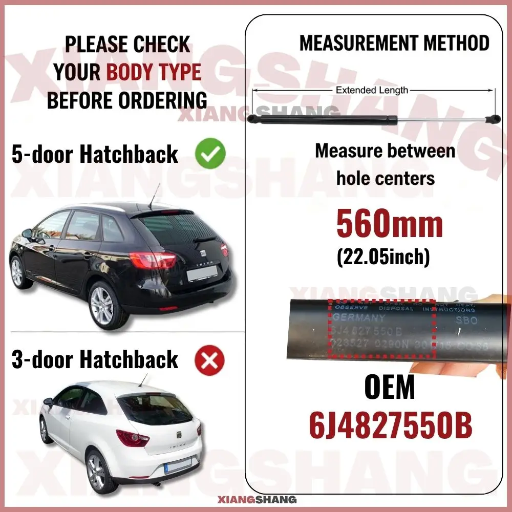 Auto Pop-Up Trunk Struts for SEAT Ibiza 6J/6P 2008-2017 | 5-door Hatchback 560mm Automatic Opening Gas Lift Supports with Spring