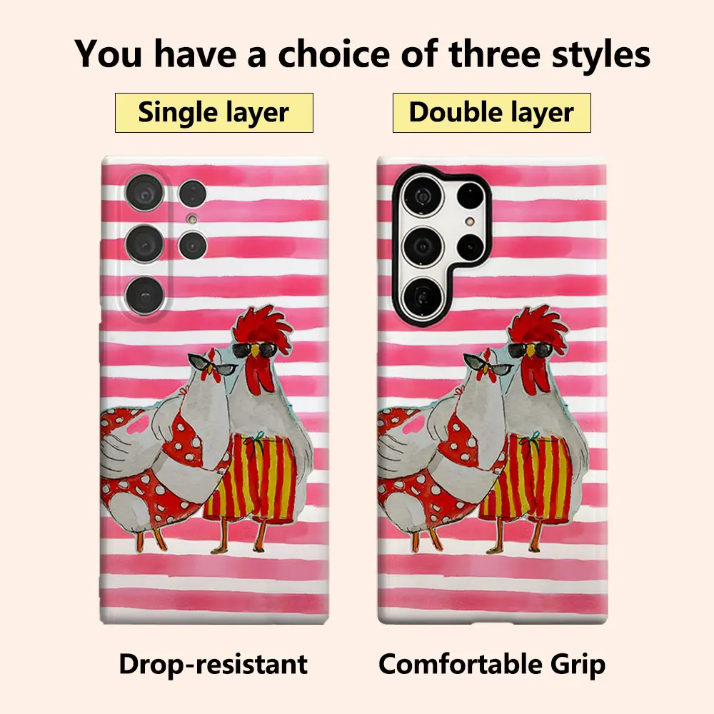 Chicken Couple Watercolor Phone Case for Samsung Galaxy S26 S25 Ultra S24 S23 Ultra Plus Shockproof Double layer Back Cover
