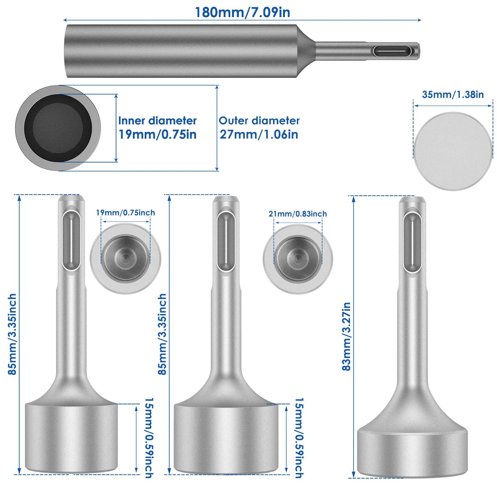SDS Plus Ground Rod Driver Socket For Rotary Hammer Drills Chrome Vanadium Steel SDS Plus Shank Drill Bit 15/18/19/21/25mm/35mm