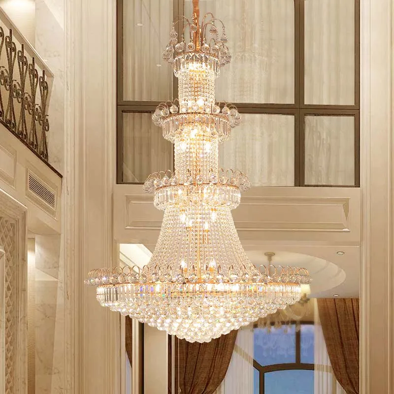 Luxury Living Room Crystal Chandelier Staircase European-style Large Chandelier Hotel Lobby Villa High Ceiling Lighting Lustre