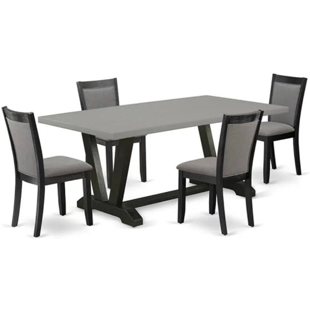 

5 Piece Dining Set Includes A Rectangle Dinings Room Table with V-Legs and 4 Dark Gotham Grey Linen Chairs, Dining Room Sets