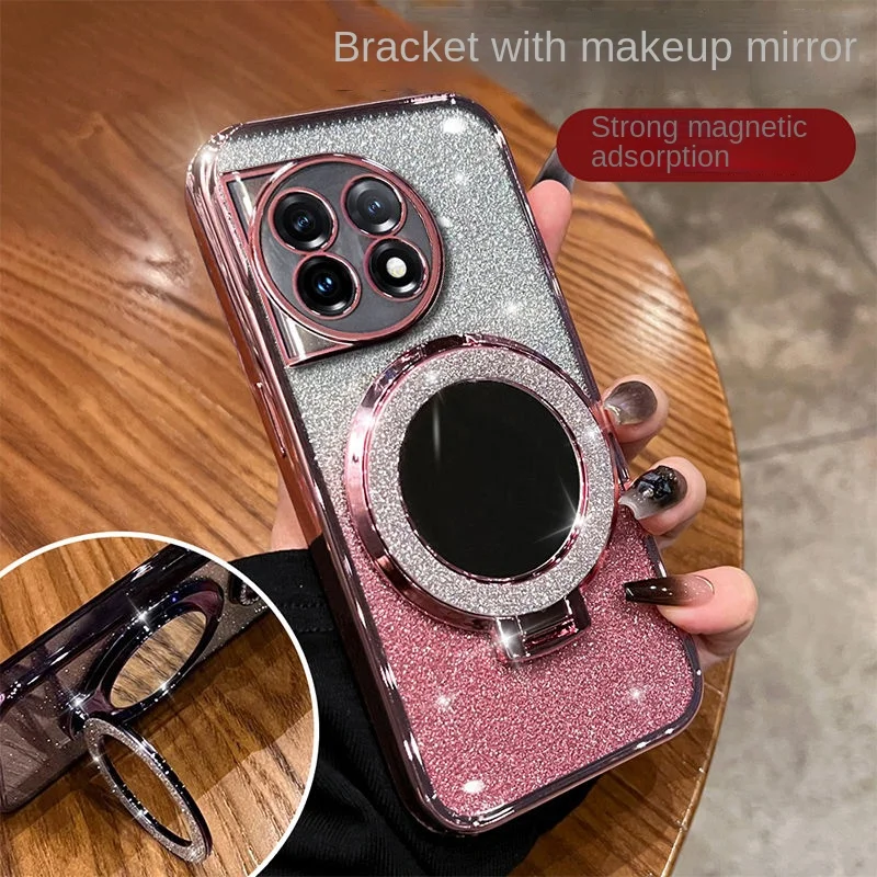 

For Funda OnePlus 12 11 12R 11R 10R 10T Ace 3 2 10 Pro Phone Case Makeup Mirror Holder Stand Cover For Magnetic Magsafe Case