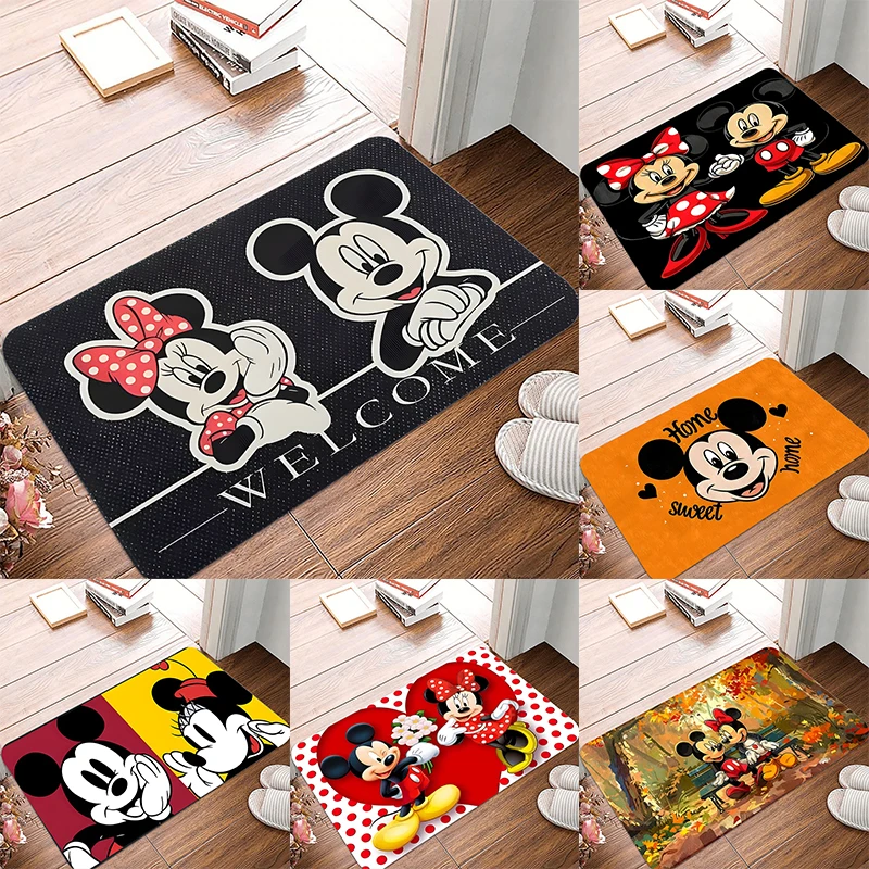 MINISO Disney Mickey & Minnie Welcome Door Mat Non-Slip Entrance Rug for Living Room Bedroom Kitchen Laundry Indoor Outdoor Mat