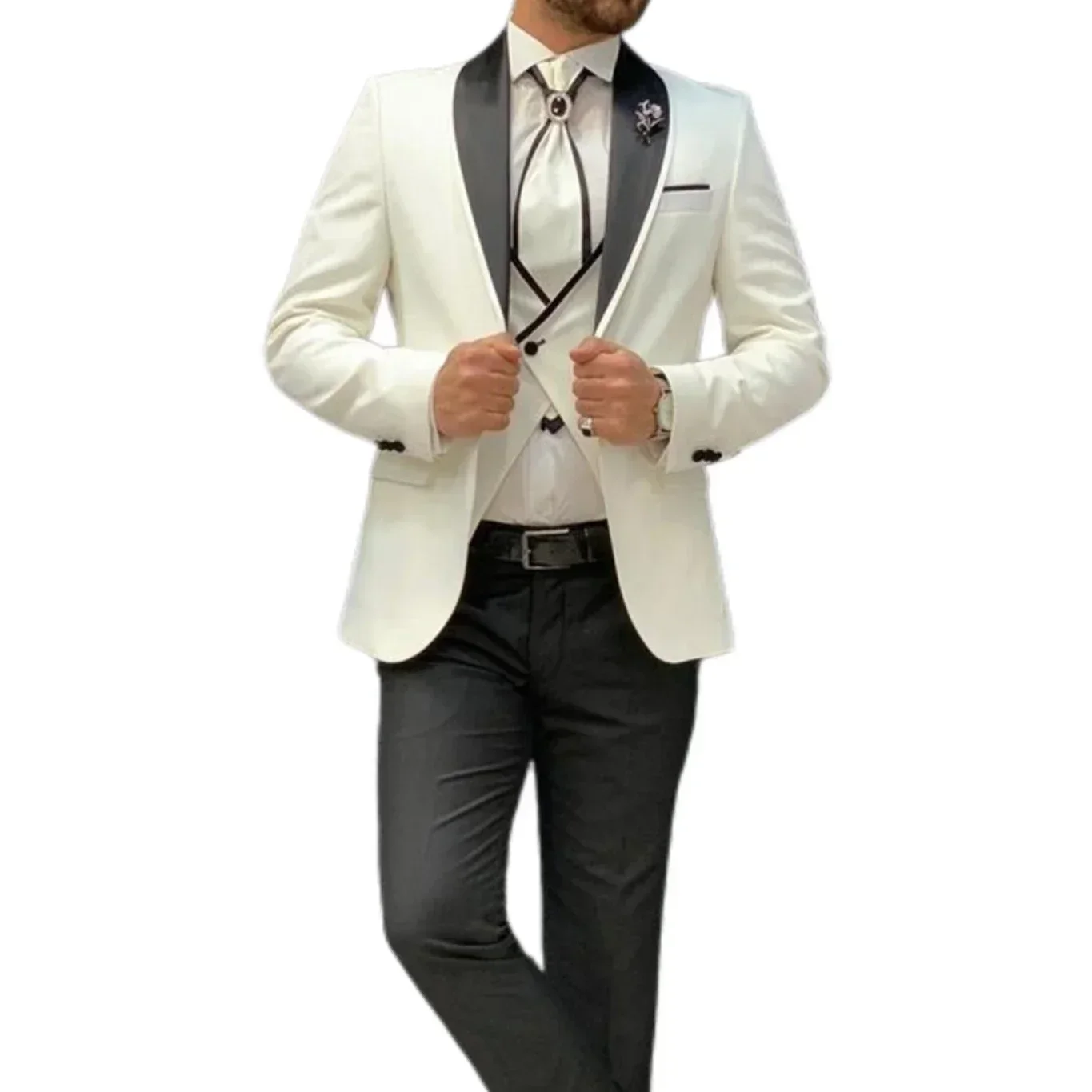 

Men's 3 Piece Tuxedo Suit Set with Shawl Lapel Blazer Vest And Pants High Quality Regular Fit for Wedding Business Prom